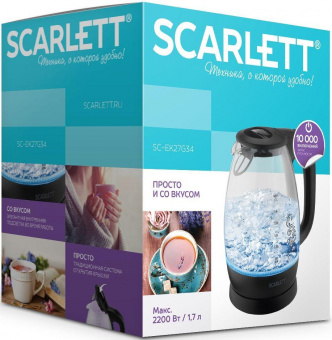 Чайник электрический Scarlett SC-EK27G34 1.7л. 2200Вт черный (корпус: стекло) от магазина РЭССИ