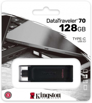 Флеш Диск Kingston 128Gb DataTraveler 70 Type-C DT70/128GB USB3.2 черный от магазина РЭССИ
