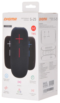 Колонка порт. Digma S-25 серый 10W 1.0 BT/3.5Jack/USB 2400mAh (SP2510G) от магазина РЭССИ