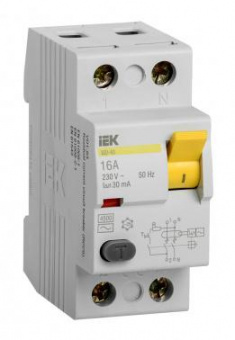 Выключатель дифф.тока УЗО IEK MDV10-2-016-030 ВД1-63 16A 30мА AC 2П 230В 2мод белый (упак.:1шт) от магазина РЭССИ