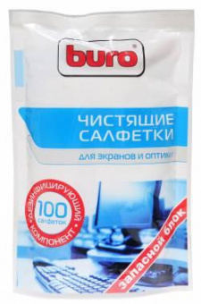 Салфетки Buro BU-Zscreen для экранов мониторов/плазменных/ЖК телевизоров/ноутбуков мягкая упаковка 100шт влажных от магазина РЭССИ
