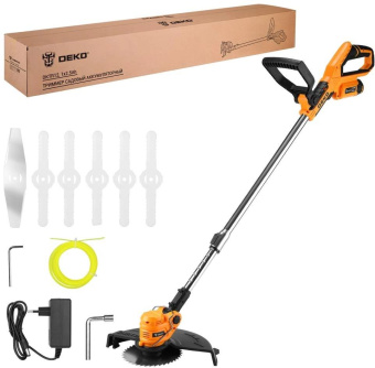 Триммер электрический Deko DKTR12 1х2.5Ач аккум. реж.эл.:леска/нож/диск от магазина РЭССИ