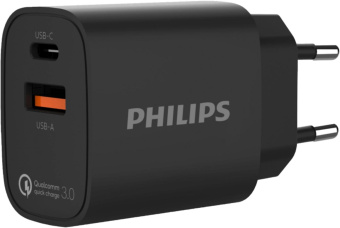 Сетевое зар./устр. Philips DLP4317 20W 0.8A (PD) USB/USB Type-C универсальное черный (DLP4317CB/70) от магазина РЭССИ