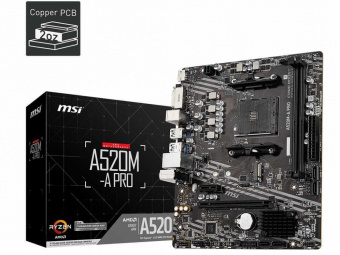Материнская плата MSI A520M-A PRO Soc-AM4 AMD A520 2xDDR4 mATX AC`97 8ch(7.1) GbLAN RAID+DVI+HDMI от магазина РЭССИ