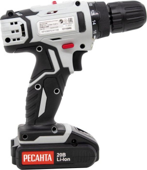 Дрель-шуруповерт Ресанта ДА-20-2ЛК аккум. патрон:быстрозажимной (кейс в комплекте) (75/14/11) от магазина РЭССИ