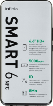 Смартфон Infinix X6511 Smart 6 32Gb 2Gb черный моноблок 3G 4G 2Sim 6.6" 720x1600 Android 11 Go edition 8Mpix 802.11 b/g/n NFC GPS GSM900/1800 GSM1900 TouchSc FM microSD max512Gb от магазина РЭССИ