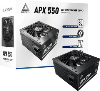 Блок питания Montech ATX 550W APX 550 80 PLUS WHITE (20+4pin) APFC 120mm fan 6xSATA Cab Manag RTL от магазина РЭССИ