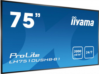 Панель Iiyama 75" LH7510USHB-B1 черный IPS LED 16:9 DVI HDMI M/M матовая 3000cd 178гр/178гр 3840x2160 D-Sub DisplayPort Ultra HD 76кг от магазина РЭССИ
