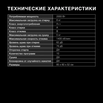 Стиральная машина Hyundai WMD8413 класс: A++ загр.фронтальная макс.:8кг (с сушкой) белый инвертер от магазина РЭССИ