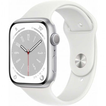Смарт-часы Apple Watch Series 8 А2771 45мм OLED корп.серебристый рем.белый разм.брасл.:S/M (MP6P3LL/A) от магазина РЭССИ