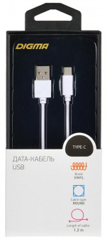 Кабель Digma TYPE-C-1.2M-WH USB (m)-USB Type-C (m) 1.2м белый от магазина РЭССИ