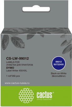 Этикетки Cactus CS-LW-99012 сег.:89x36мм черный белый 260шт/рул Dymo Label Writer 450/4XL от магазина РЭССИ