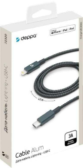 Кабель Deppa 72320 MFI 72320 USB Type-C (m)-Lightning (m) 1.2м графитовый от магазина РЭССИ