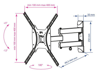 Кронштейн для телевизора Kromax DIX-24 черный 15"-55" макс.35кг настенный поворотно-выдвижной и наклонный от магазина РЭССИ