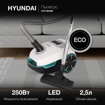 Пылесос Hyundai HYV-B4050 800Вт белый/бирюзовый (в компл.:1мешок) от магазина РЭССИ