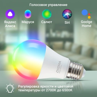 Умная лампа Digma DiLight A1 E27 11Вт 1150lm Wi-Fi (DLA1E27) от магазина РЭССИ
