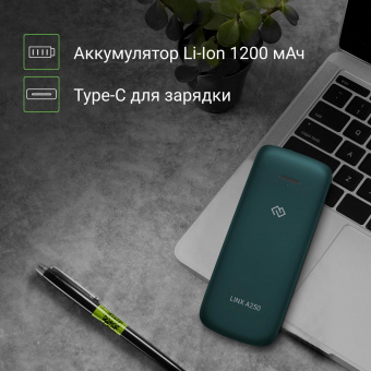Мобильный телефон Digma A250 Linx 128Mb зеленый моноблок 3G 4G 2Sim 2.4" 240x320 GSM900/1800 GSM1900 microSD max32Gb от магазина РЭССИ