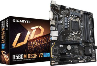 Материнская плата Gigabyte B560M DS3H V2 Soc-1200 Intel B560 4xDDR4 mATX AC`97 8ch(7.1) GbLAN+DVI+HDMI+DP от магазина РЭССИ