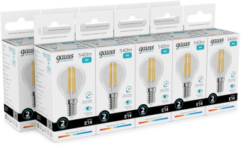 Лампа филам. Gauss Filament 8Вт цок.:E14 шар св.свеч.бел.нейт. (упак.:10шт) (52128) от магазина РЭССИ