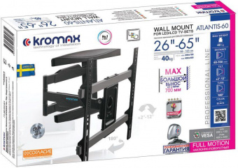 Кронштейн для телевизора Kromax ATLANTIS-60 черный 26"-65" макс.40кг настенный поворотно-выдвижной и наклонный от магазина РЭССИ