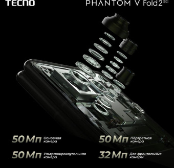 Смартфон Tecno Phantom V Fold 2 512Gb 12Gb синий раскладной 3G 4G 2Sim 7.85" 2000x2296 Android 14 50Mpix 802.11 a/b/g/n/ac/ax NFC GPS GSM900/1800 GSM1900 Protect FM A-GPS от магазина РЭССИ