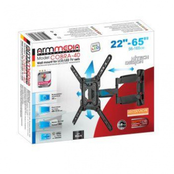 Кронштейн для телевизора Arm Media COBRA-40 черный 22"-65" макс.35кг настенный поворотно-выдвижной и наклонный от магазина РЭССИ
