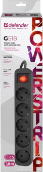 Сетевой удлинитель Defender G518 1.8м (5 розеток) черный (коробка) от магазина РЭССИ