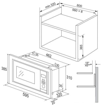 Микроволновая печь Hansa AMM20BEIH 20л. 800Вт нержавеющая сталь (встраиваемая) от магазина РЭССИ
