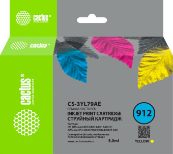 Картридж струйный Cactus CS-3YL79AE 912 желтый (5мл) для HP OfficeJet 8010/8012/8013/8014/8015/8020/8025 от магазина РЭССИ