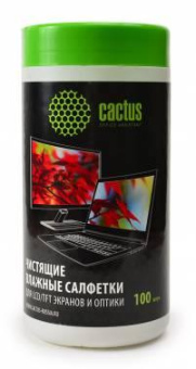Салфетки Cactus CS-T1001 для экранов и оптики туба 100шт влажных от магазина РЭССИ