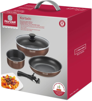 Набор посуды 5 предм. (сковорода  24х5 см, сотейник с/кр 26х7,3 см , ковш 16х8 см, съемная ручка) Ko от магазина РЭССИ