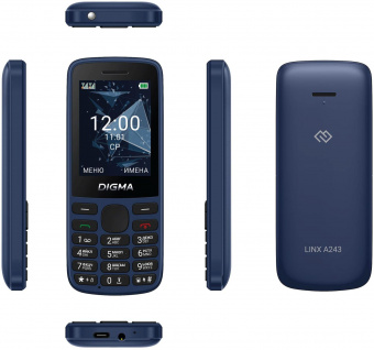Мобильный телефон Digma A243 Linx 32Mb темно-синий моноблок 2Sim 2.4" 240x320 GSM900/1800 GSM1900 microSD max32Gb от магазина РЭССИ