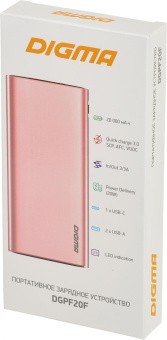 Мобильный аккумулятор Digma DGPF20F 20000mAh QC3.0/PD3.0 3A розовый (DGPF20F22APN) от магазина РЭССИ