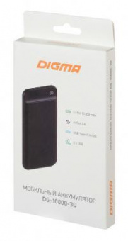 Мобильный аккумулятор Digma DG-10000-3U 10000mAh 3A 3xUSB черный (DG-10000-3U-BK) от магазина РЭССИ