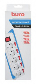 Сетевой фильтр Buro 500SH-3-SW-W 3м (5 розеток) белый (коробка) от магазина РЭССИ