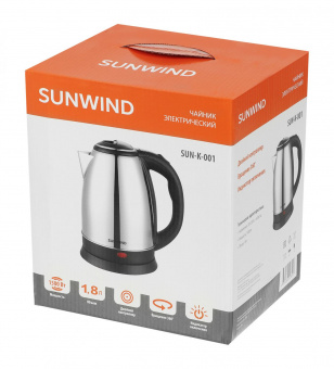 Чайник электрический SunWind SUN-K-001 1.8л. 1500Вт серебристый/черный (корпус: нержавеющая сталь/пластик) от магазина РЭССИ