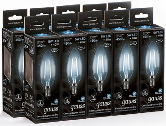 Лампа филам. Gauss 5Вт цок.:E14 свеча 220B 4100K св.свеч.бел.ней. C37 (упак.:10шт) (103801205) от магазина РЭССИ