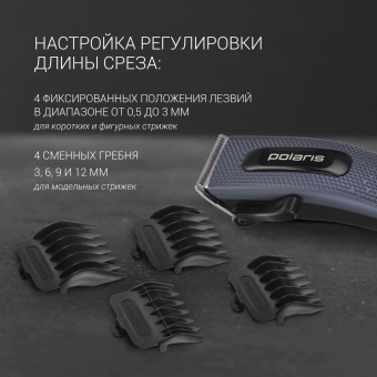 Машинка для стрижки Polaris PHC 0954 синий/черный 9Вт (насадок в компл:4шт) от магазина РЭССИ