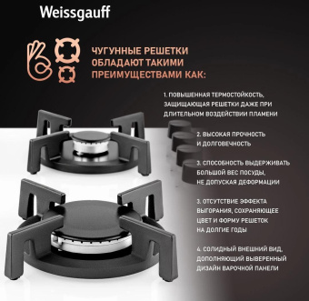 Газовая варочная поверхность Weissgauff HG 640 WGV белый от магазина РЭССИ