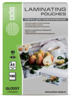 Пленка для ламинирования Cactus 80мкм A5 (100шт) глянцевая 154x216мм CS-LPGA580100 от магазина РЭССИ