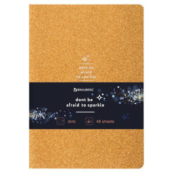 Тетрадь BRAUBERG SPARKLE A5 147x210 мм 48 листов сшивка в точку кожзам с блестками золотой 403854 от магазина РЭССИ