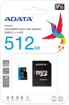 Флеш карта microSDXC 512GB A-Data AUSDX512GUICL10A1-RA1 Premier Pro + adapter от магазина РЭССИ