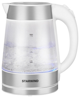 Чайник электрический Starwind SKG2011 1.7л. 2200Вт белый/серебристый корпус: стекло/металл/пластик от магазина РЭССИ