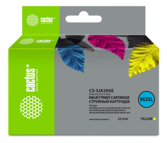 Картридж струйный Cactus CS-3JA29AE 963XL желтый (25.5мл) для HP OfficeJet Pro 9010/9010e/9012/9014/9015/9016/9019 от магазина РЭССИ