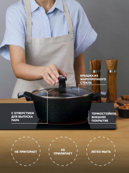 Кастрюля Polaris Monolit 24C 4л. d=24см (с крышкой) черный (015249) от магазина РЭССИ