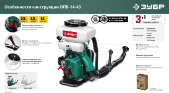 Опрыскиватель Зубр Мастер ОПБ-14-43 бенз. ранц. 14л зеленый от магазина РЭССИ