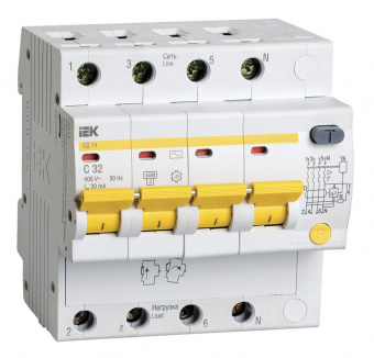 Выключатель автом. дифф. тока IEK MAD10-4-032-C-030 АД14 32A тип C 4.5kA 30мА AC 4П 400В 5мод белый (упак.:1шт) от магазина РЭССИ