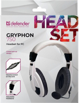Наушники с микрофоном Defender Gryphon HN-750 белый/черный 2м накладные оголовье (63747) от магазина РЭССИ