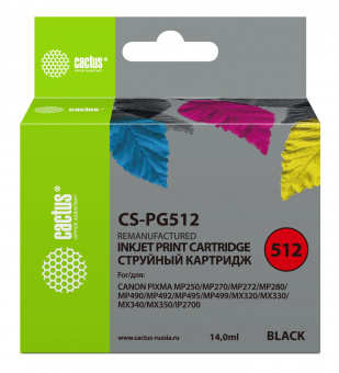 Картридж струйный Cactus CS-PG512 черный (15мл) для Canon Pixma iP2700/MP240/MP250/MP260/MP270/MP272/MP280/MP480/MP490/MP492/MP495/MX320/MX330/MX340/MX350 от магазина РЭССИ
