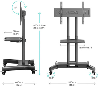 Стойка для телевизора Onkron TS1350 черный 32"-70" макс.45кг напольный мобильный от магазина РЭССИ